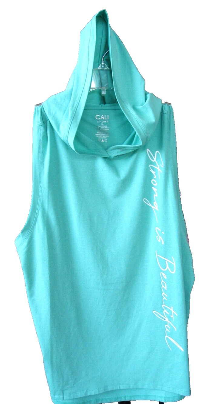 Women's Sleeveless Hoodie Shirt Size XL Cali Sport Green Athletic Style Pullover